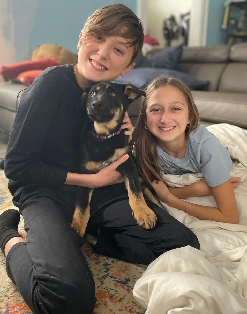 A newly adopted pet with their family